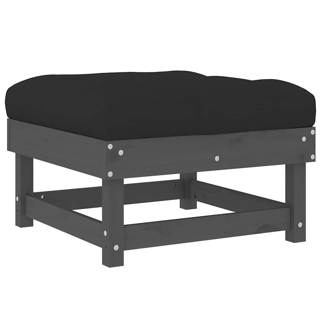 vidaXL Υποπόδιο Κήπου Γκρι από Μασίφ Ξύλο Πεύκου με Μαξιλάρι