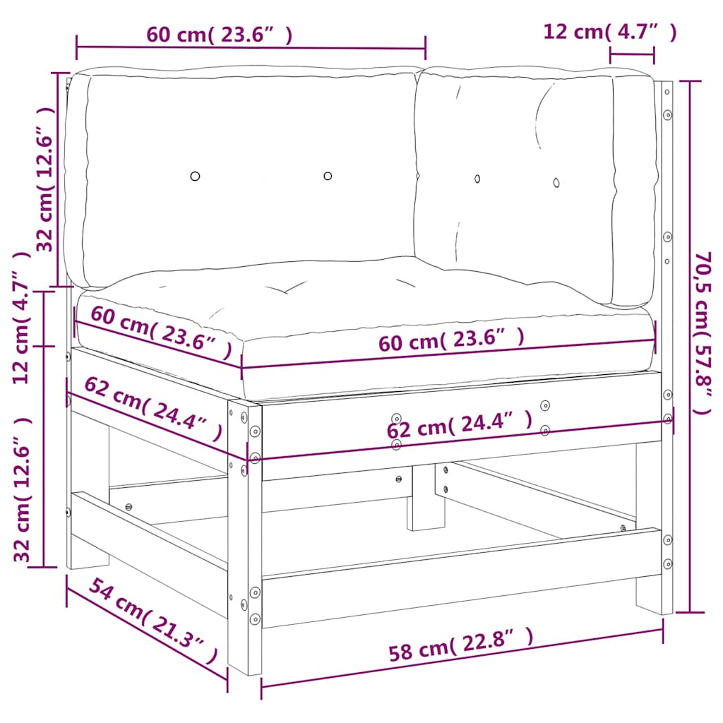 vidaXL Καναπές Γωνιακός με Μαξιλάρια από Εμποτισμένο Ξύλο Πεύκου