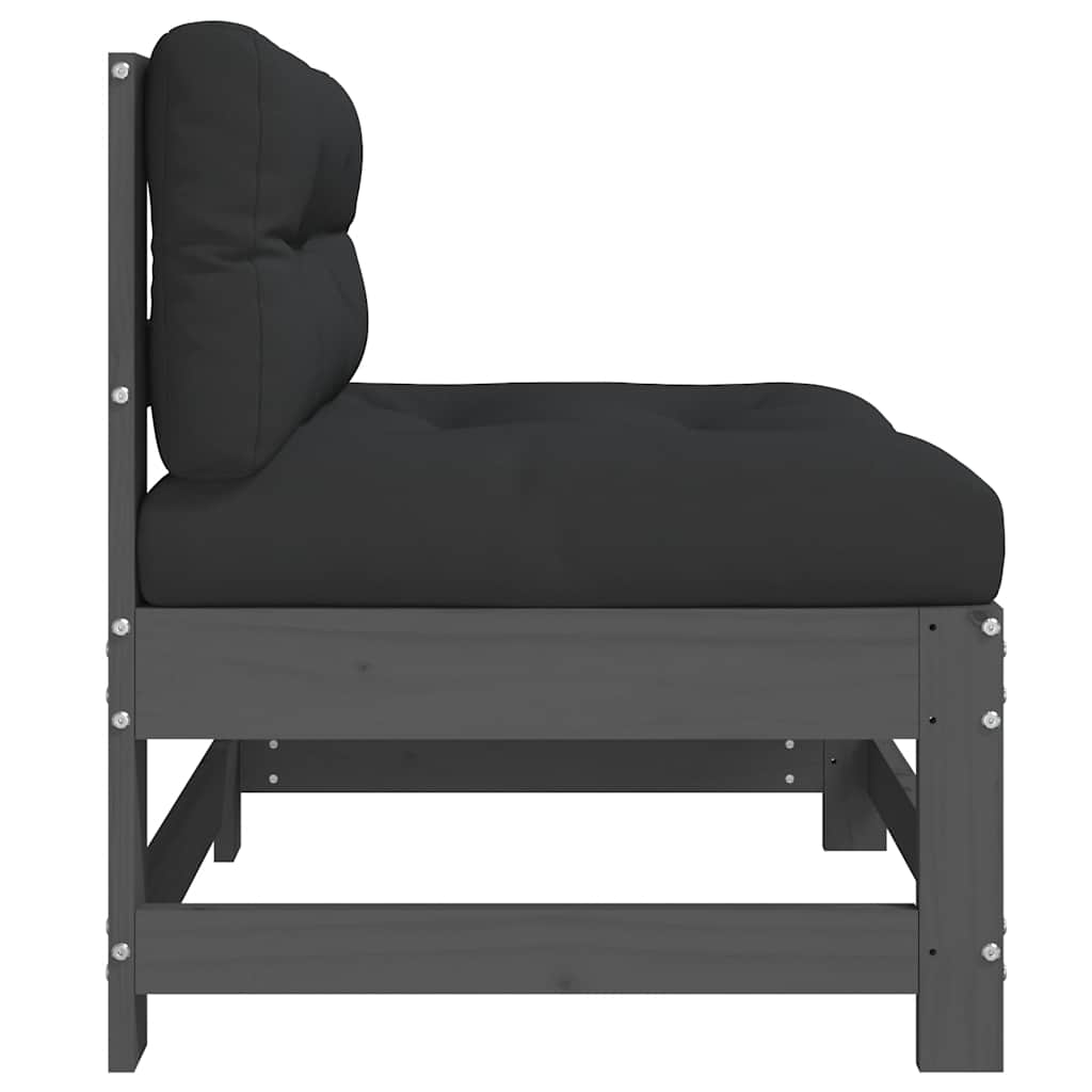 vidaXL Καναπές Μεσαίος με Μαξιλάρια Γκρι από Μασίφ Ξύλο Πεύκου