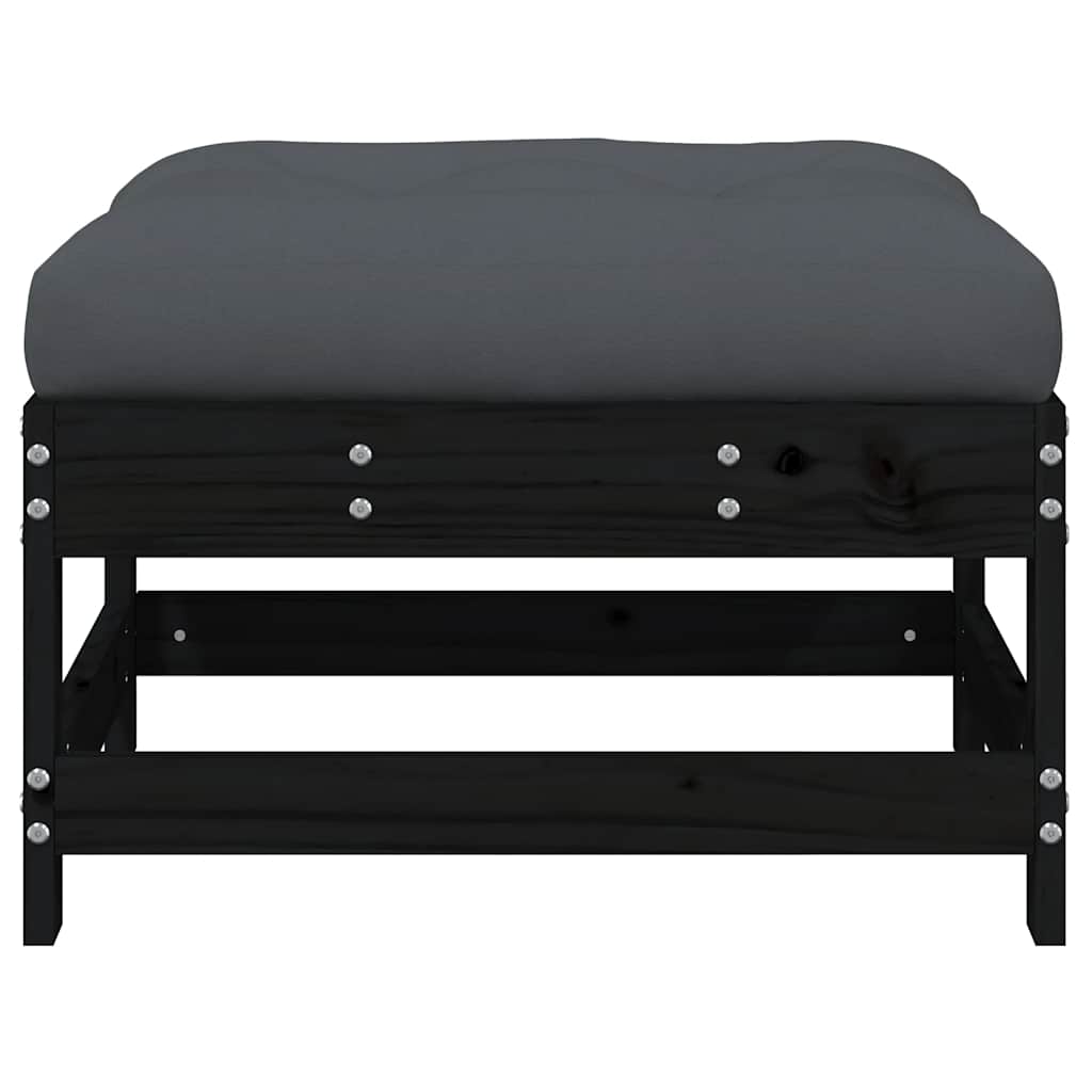 vidaXL Υποπόδιο Κήπου Μαύρο από Μασίφ Ξύλο Πεύκου με Μαξιλάρι