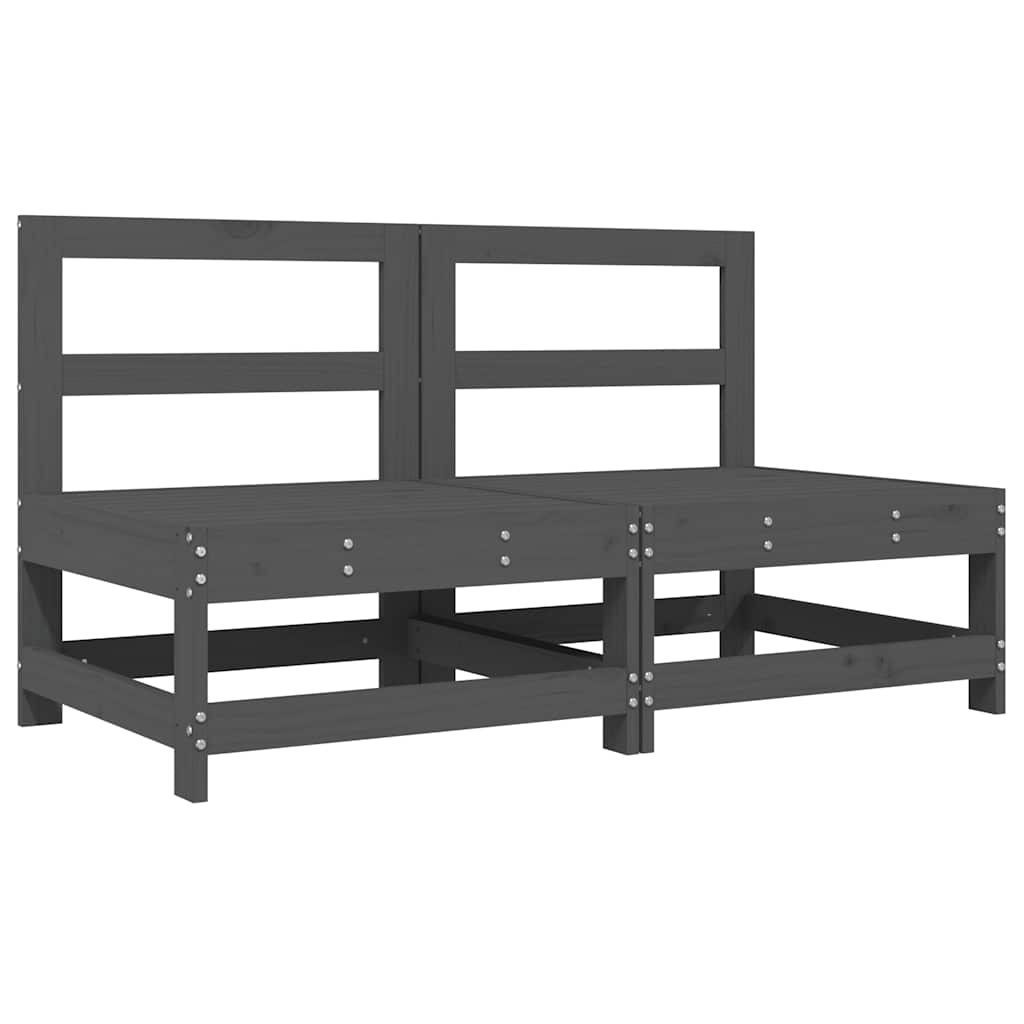 vidaXL Καναπέδες Μεσαίοι με Μαξιλάρια 2 τεμ. Γκρι Μασίφ Ξύλο Πεύκου