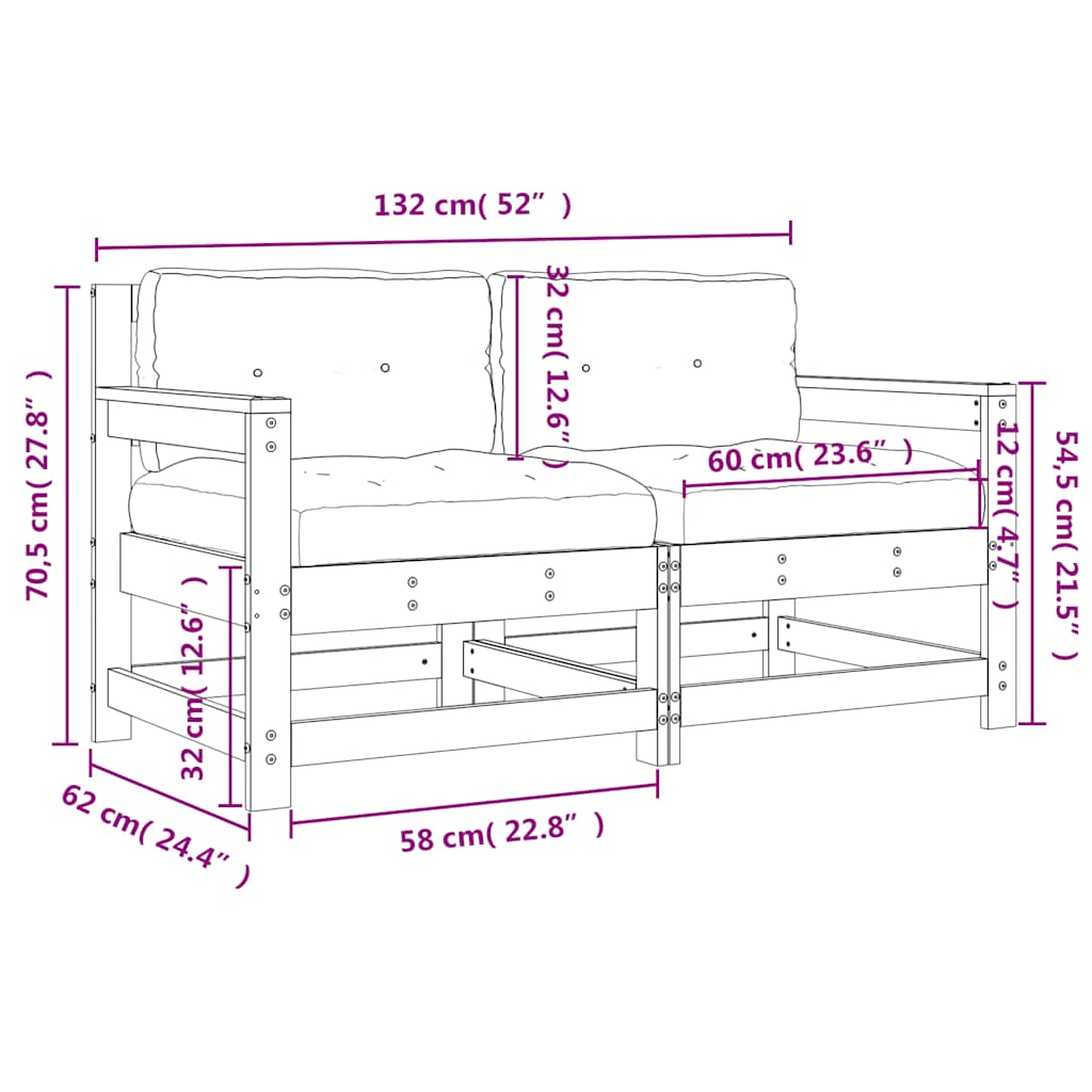 vidaXL Καρέκλες Κήπου με Μαξιλάρια 2 τεμ. από Μασίφ Ξύλο Ψευδοτσούγκας