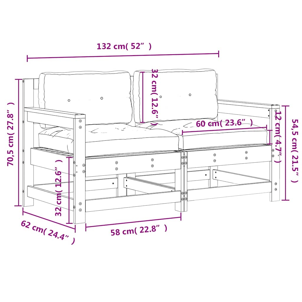 vidaXL Καρέκλες Κήπου με Μαξιλάρια 2 τεμ. από Εμποτισμένο Ξύλο Πεύκου