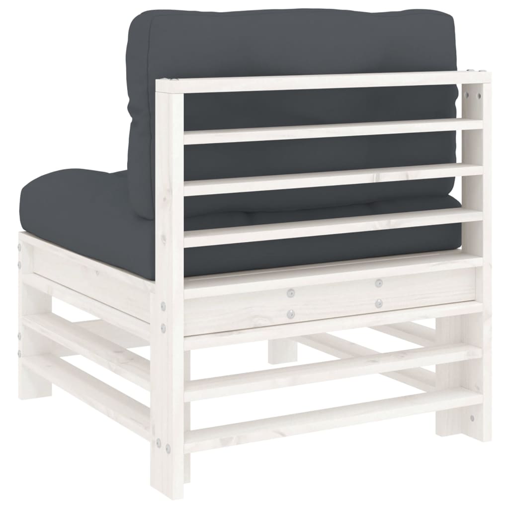 vidaXL Καναπές Μεσαίος με Μαξιλάρια Λευκός από Μασίφ Ξύλο Πεύκου