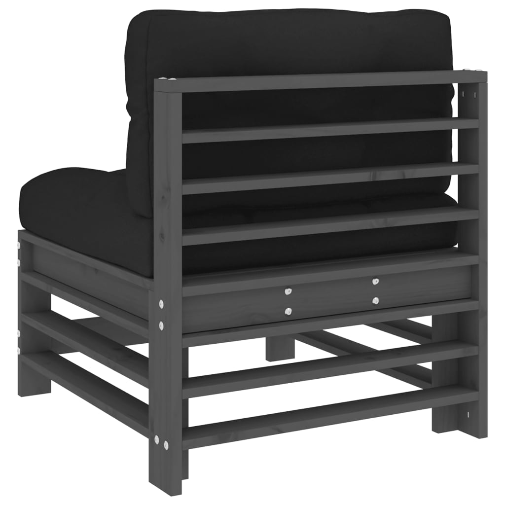 vidaXL Καναπές Μεσαίος με Μαξιλάρια Γκρι από Μασίφ Ξύλο Πεύκου