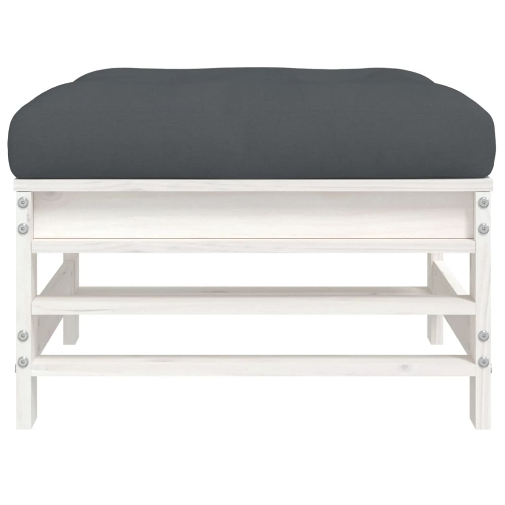 vidaXL Υποπόδιο Κήπου Λευκό από Μασίφ Ξύλο Πεύκου με Μαξιλάρι