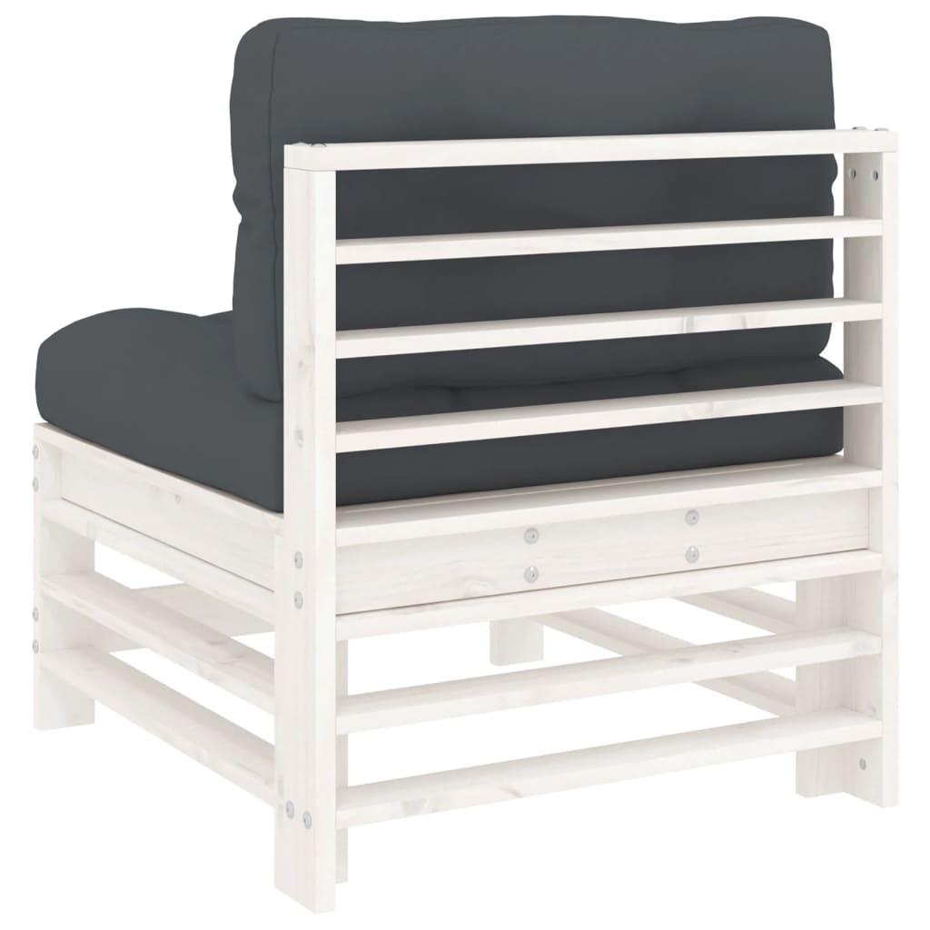 vidaXL Καναπέδες Μεσαίοι με Μαξιλάρια 2 τεμ. Λευκοί Μασίφ Ξύλο Πεύκου