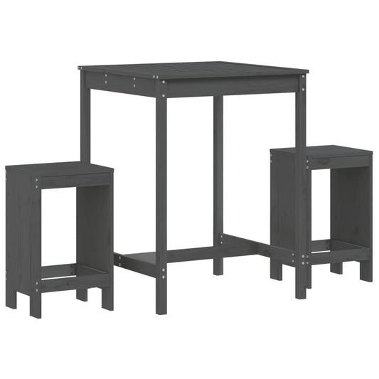 vidaXL Έπιπλα Μπαρ Κήπου Σετ 3 Τεμαχίων Γκρι από Μασίφ Ξύλο Πεύκου