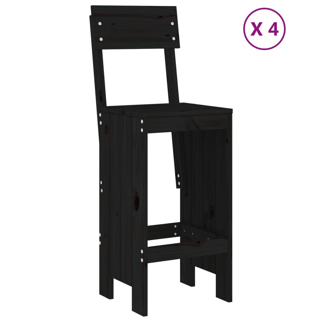 vidaXL Σετ Επίπλων Μπαρ Κήπου 5 Τεμαχίων Μαύρα από Μασίφ Ξύλο Πεύκου