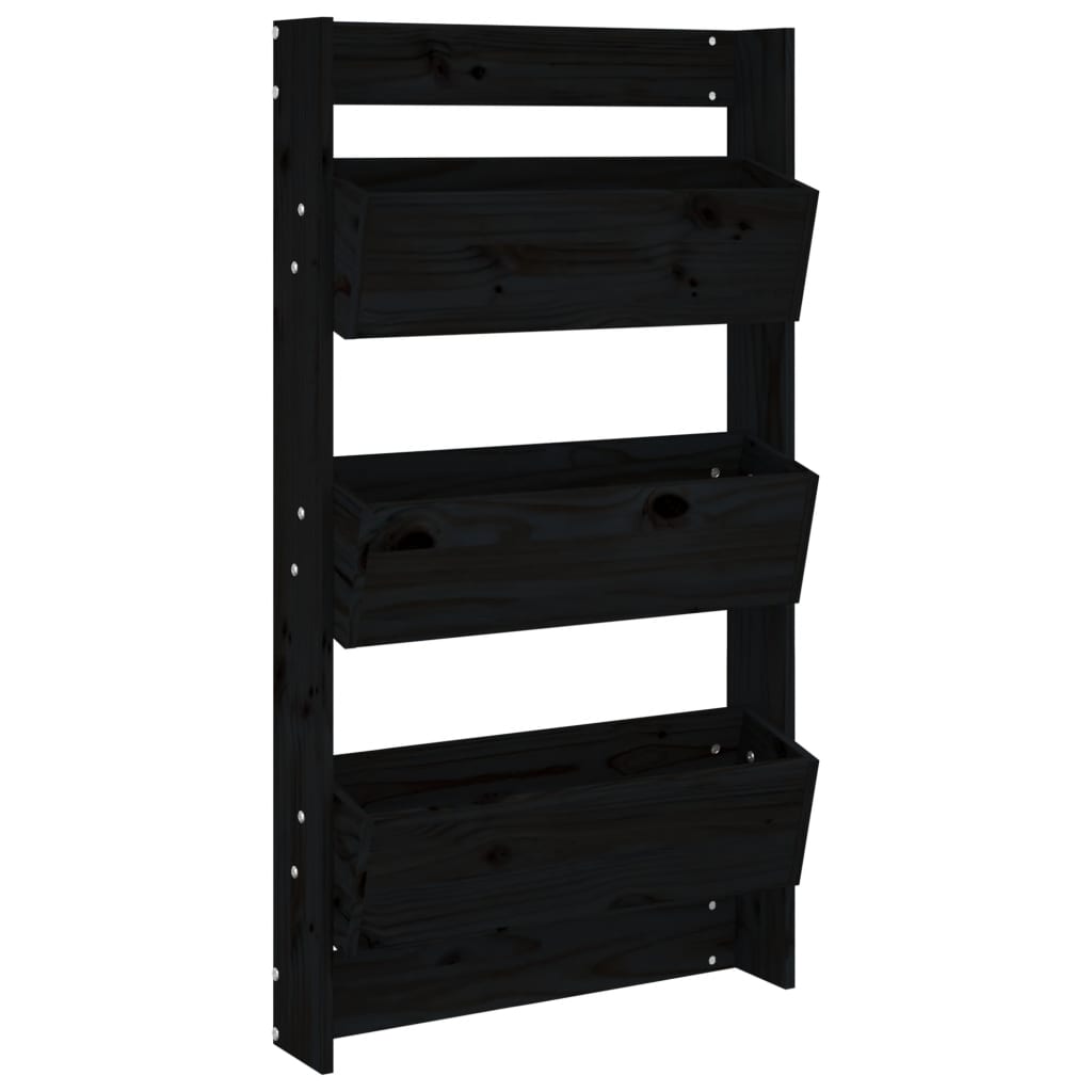 vidaXL Ζαρντινιέρα Τοίχου 3 Επιπέδων Μαύρη 60x18,5x110 εκ. Μασίφ Πεύκο