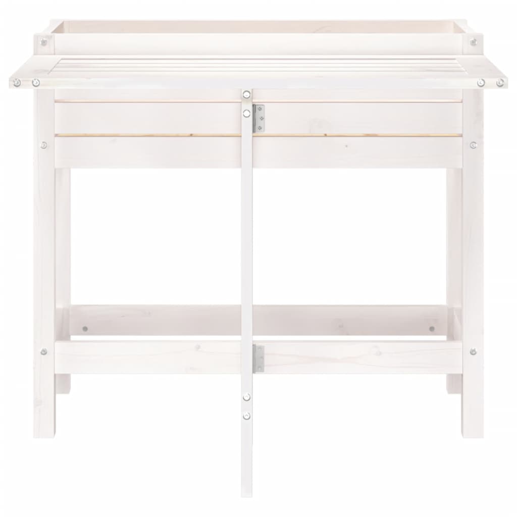 vidaXL Ζαρντινιέρα Κήπου με Πτυσσόμενο Τραπέζι Λευκή Μασίφ Ξύλο Πεύκου