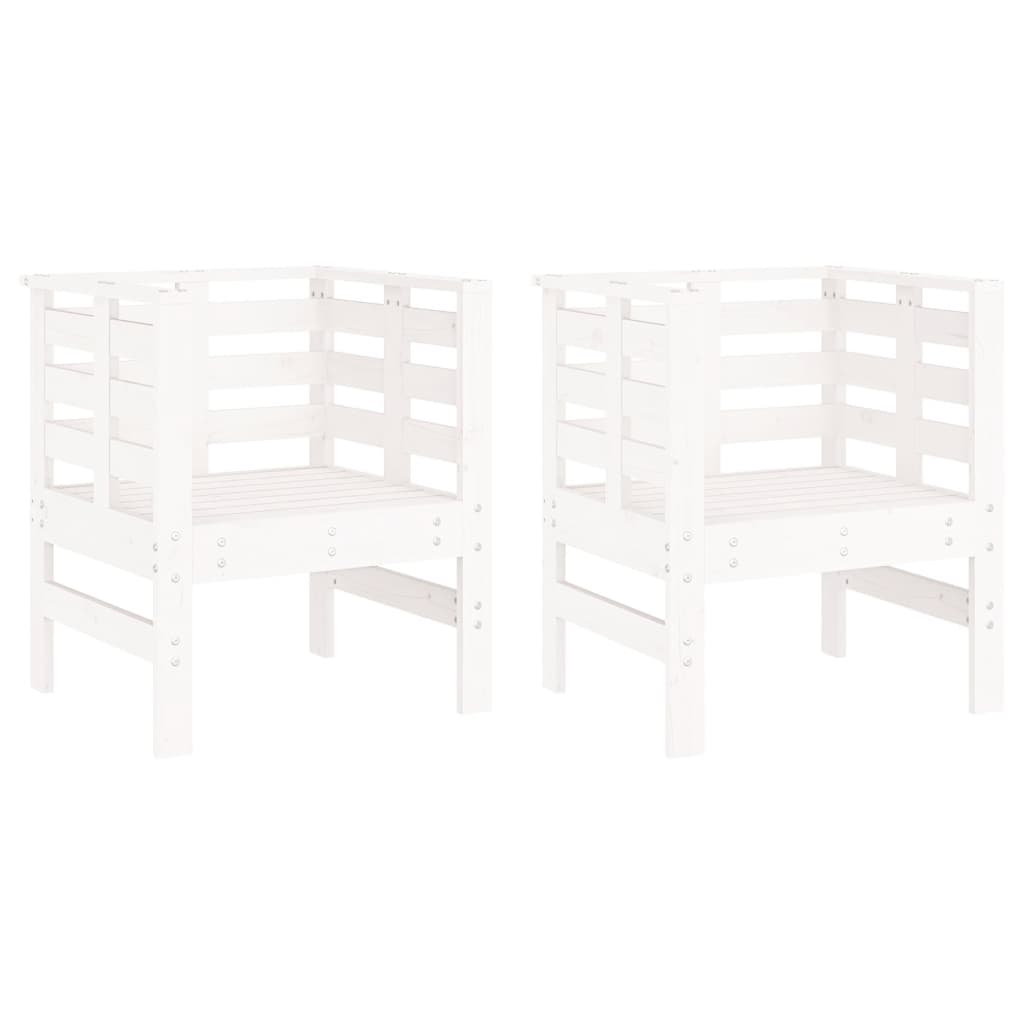 vidaXL Καρέκλες Κήπου 2 τεμ. Λευκές 61,5x53x71 εκ. Μασίφ Ξύλο Πεύκου