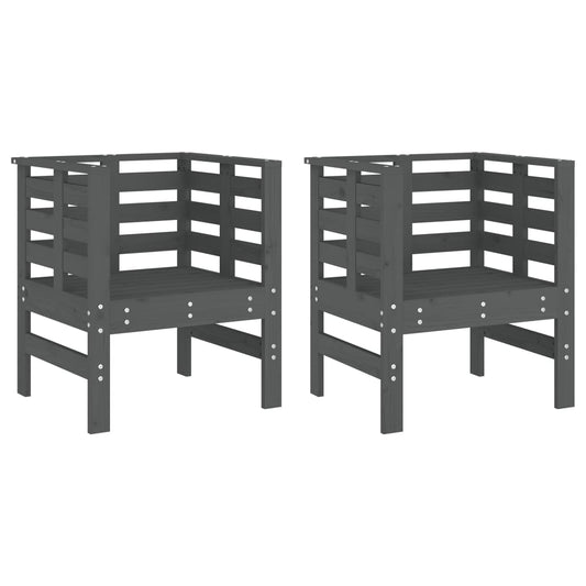 vidaXL Καρέκλες Κήπου 2 τεμ. Γκρι 61,5 x 53 x 71 εκ. Μασίφ Ξύλο Πεύκου