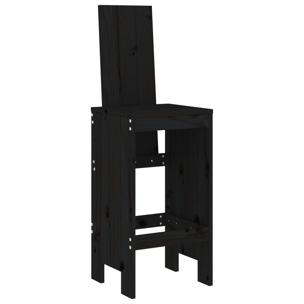 vidaXL Σκαμπό Μπαρ 2 Τεμ. Μαύρα 40x42x120 εκ. από Μασίφ Ξύλο Πεύκου