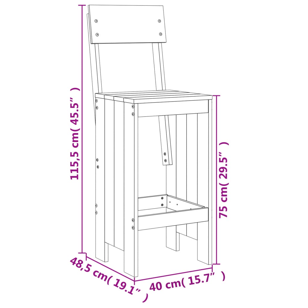 vidaXL Σκαμπό Μπαρ 2 τεμ. Μελί 40x48,5x115,5 εκ. από Μασίφ Ξύλο Πεύκου