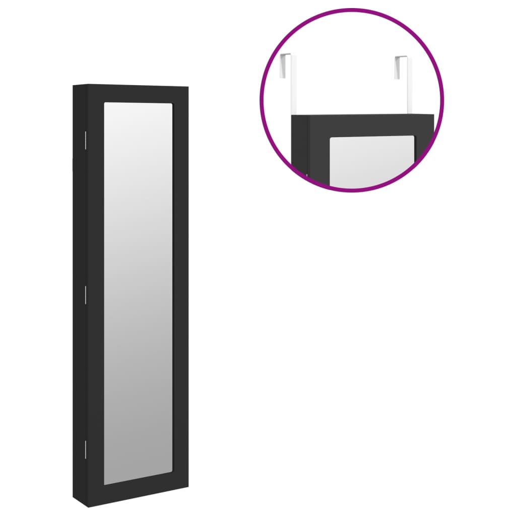 vidaXL Έπιπλο Κοσμημάτων με Καθρέφτη Επιτοίχιο Μαύρο 30x8,5x106 εκ.