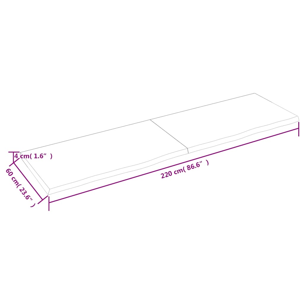 vidaXL Ράφι Τοίχου Σκούρο Καφέ 220x60x(2-4) εκ. Επεξ. Μασίφ Ξύλο Δρυός
