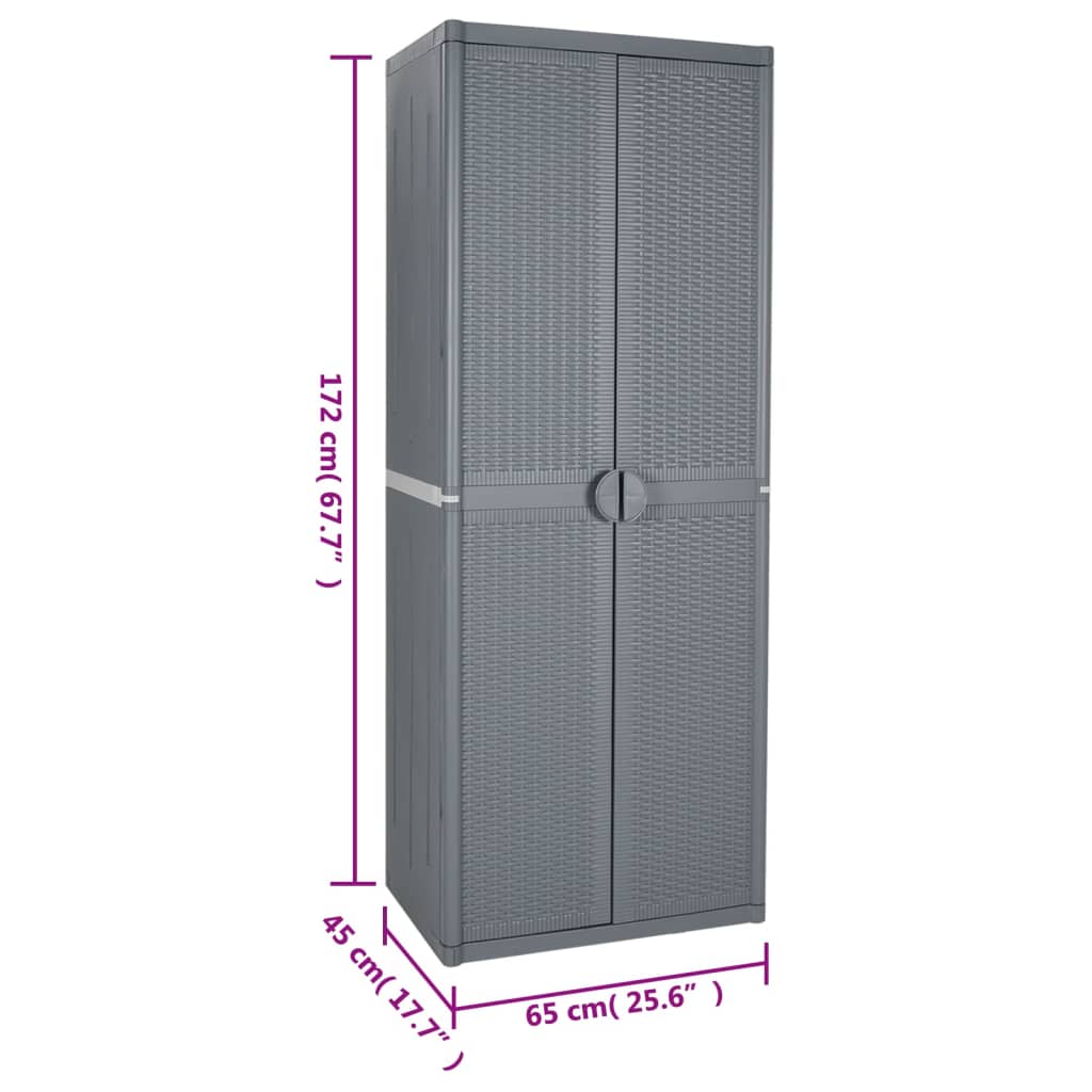 vidaXL Ντουλάπι Αποθήκευσης Κήπου Γκρι 65x45x172 εκ. από Ρατάν PP