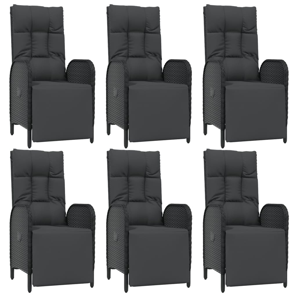 vidaXL Σετ Τραπεζαρίας Κήπου 7 Τεμ. Μαύρο Συνθετικό Ρατάν με Μαξιλάρια