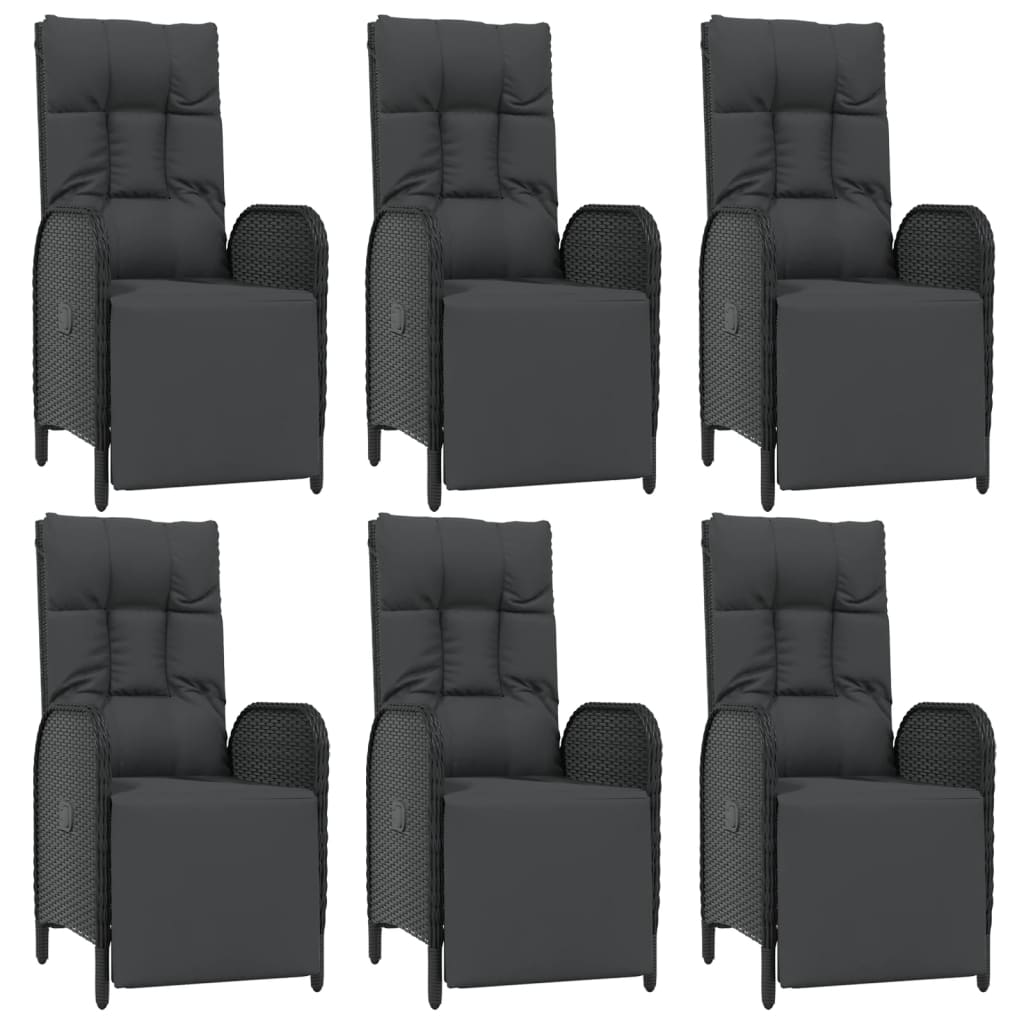 vidaXL Σετ Τραπεζαρίας Κήπου 7 Τεμ. Μαύρο Συνθετικό Ρατάν με Μαξιλάρια