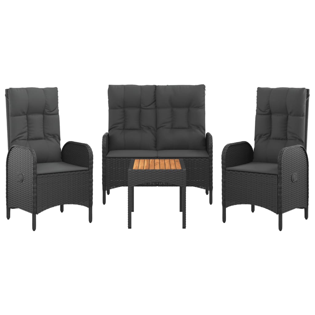 vidaXL Σετ Τραπεζαρίας Κήπου με Μαξιλάρια 4 τεμ. Μαύρο από Συνθ. Ρατάν