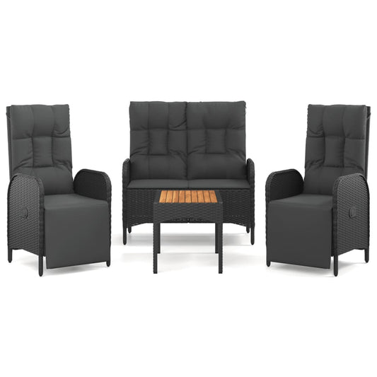 vidaXL Σετ Τραπεζαρίας Κήπου με Μαξιλάρια 4 τεμ. Μαύρο από Συνθ. Ρατάν