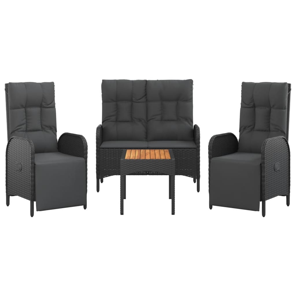 vidaXL Σετ Τραπεζαρίας Κήπου με Μαξιλάρια 4 τεμ. Μαύρο από Συνθ. Ρατάν