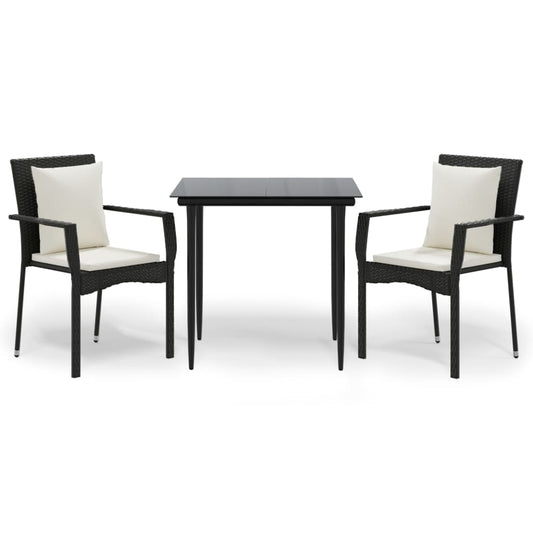 vidaXL Σετ Τραπεζαρίας Κήπου 3 τεμ. Μαύρο Συνθετικό Ρατάν με Μαξιλάρια