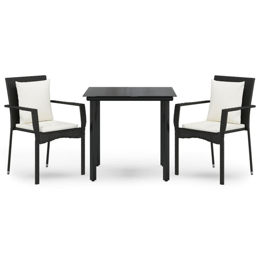 vidaXL Σετ Τραπεζαρίας Κήπου 3 τεμ. Μαύρο Συνθετικό Ρατάν με Μαξιλάρια