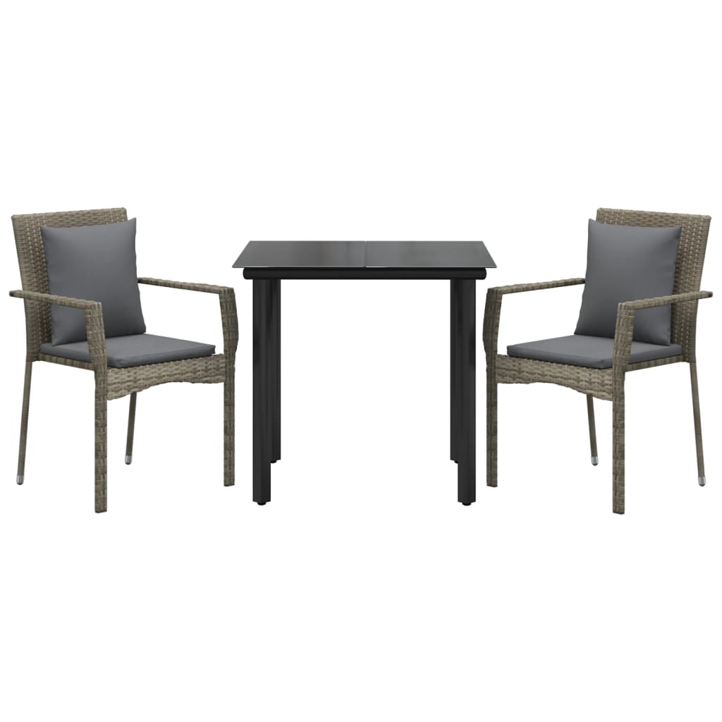 vidaXL Σετ Τραπεζαρίας Κήπου 3 τεμ. Μαύρο/Γκρι Συνθ.Ρατάν με Μαξιλάρια