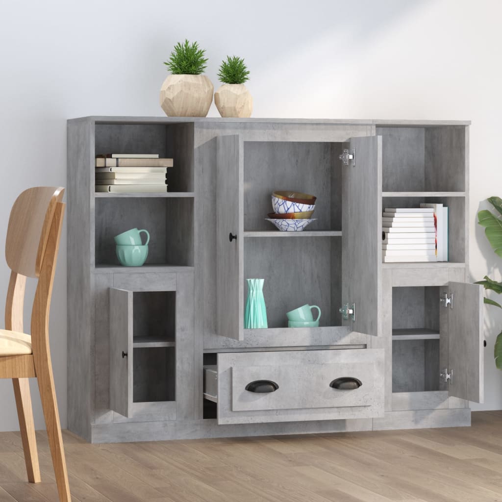 vidaXL Ντουλάπια 3 τεμ. Γκρι Σκυροδέματος από Επεξεργασμένο Ξύλο