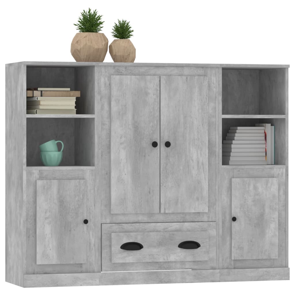 vidaXL Ντουλάπια 3 τεμ. Γκρι Σκυροδέματος από Επεξεργασμένο Ξύλο