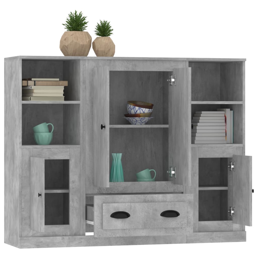 vidaXL Ντουλάπια 3 τεμ. Γκρι Σκυροδέματος από Επεξεργασμένο Ξύλο