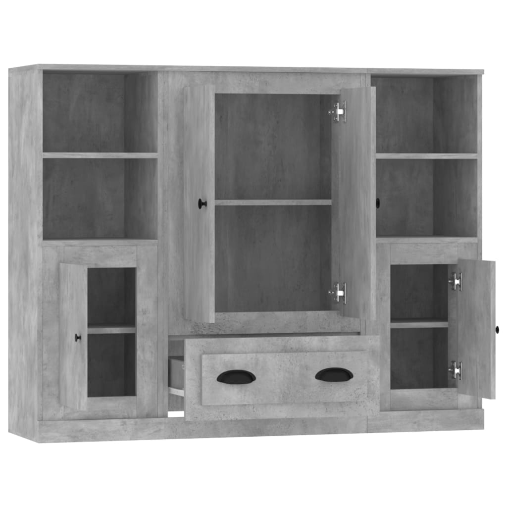 vidaXL Ντουλάπια 3 τεμ. Γκρι Σκυροδέματος από Επεξεργασμένο Ξύλο