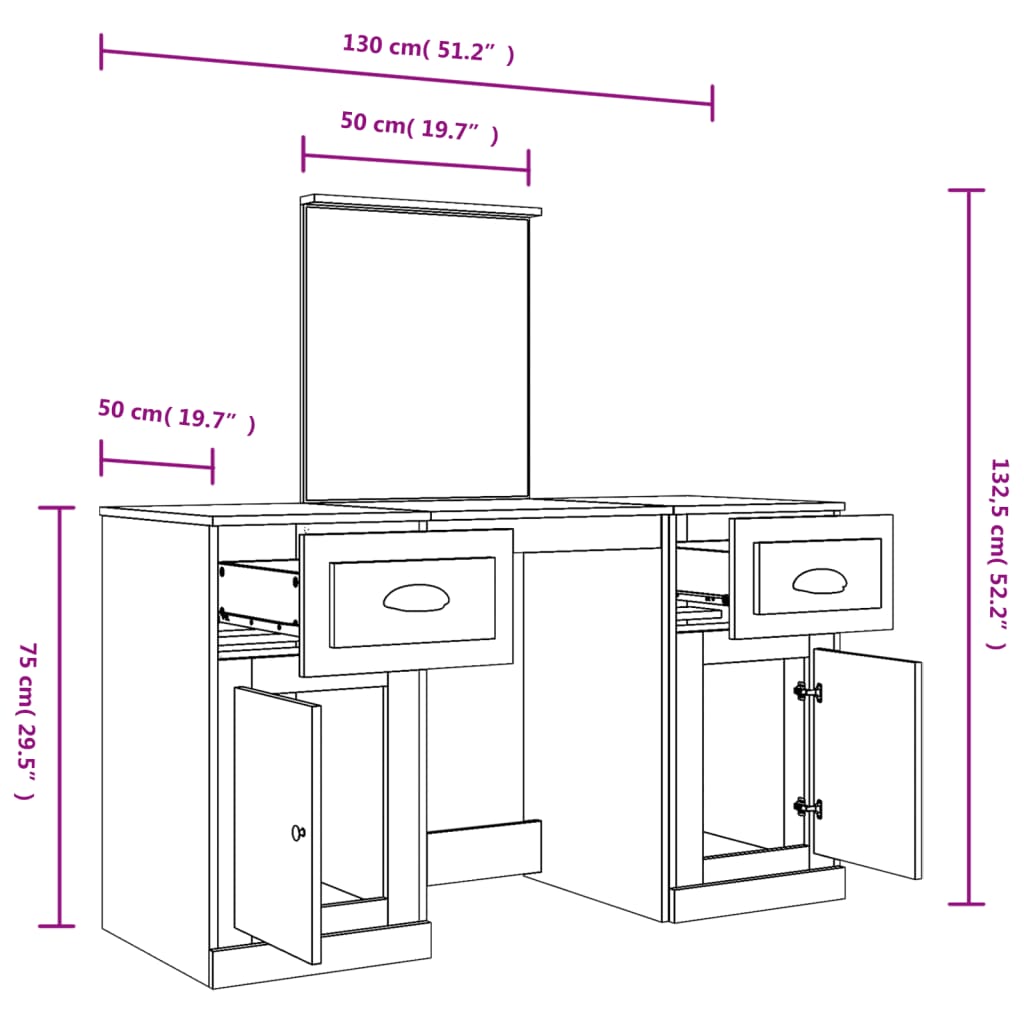 vidaXL Μπουντουάρ με Καθρέφτη Γκρι Sonoma 130x50x132,5 εκ.