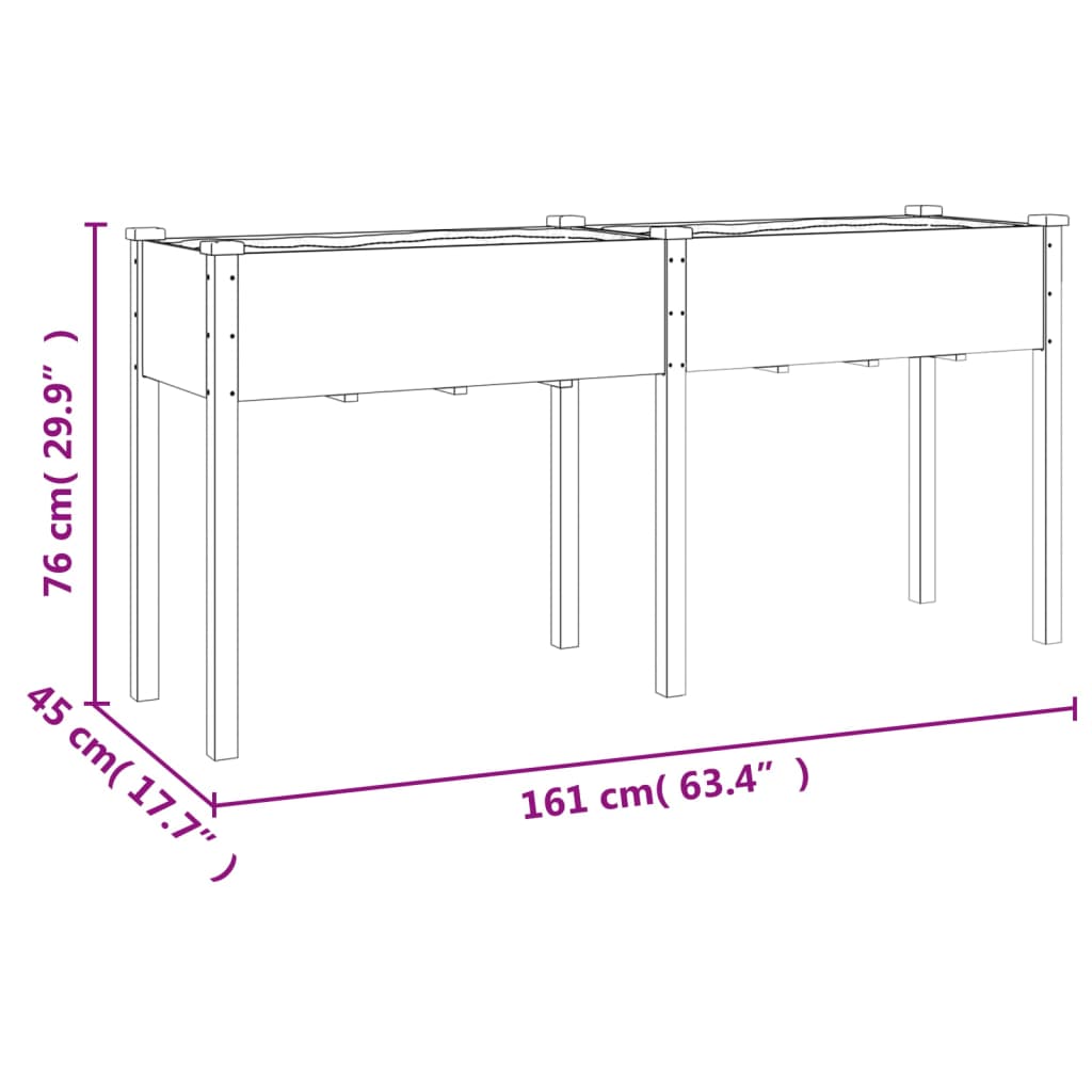 vidaXL Γλάστρα με Επένδυση 161 x 45 x 76 εκ. από Μασίφ Ξύλο Ελάτης