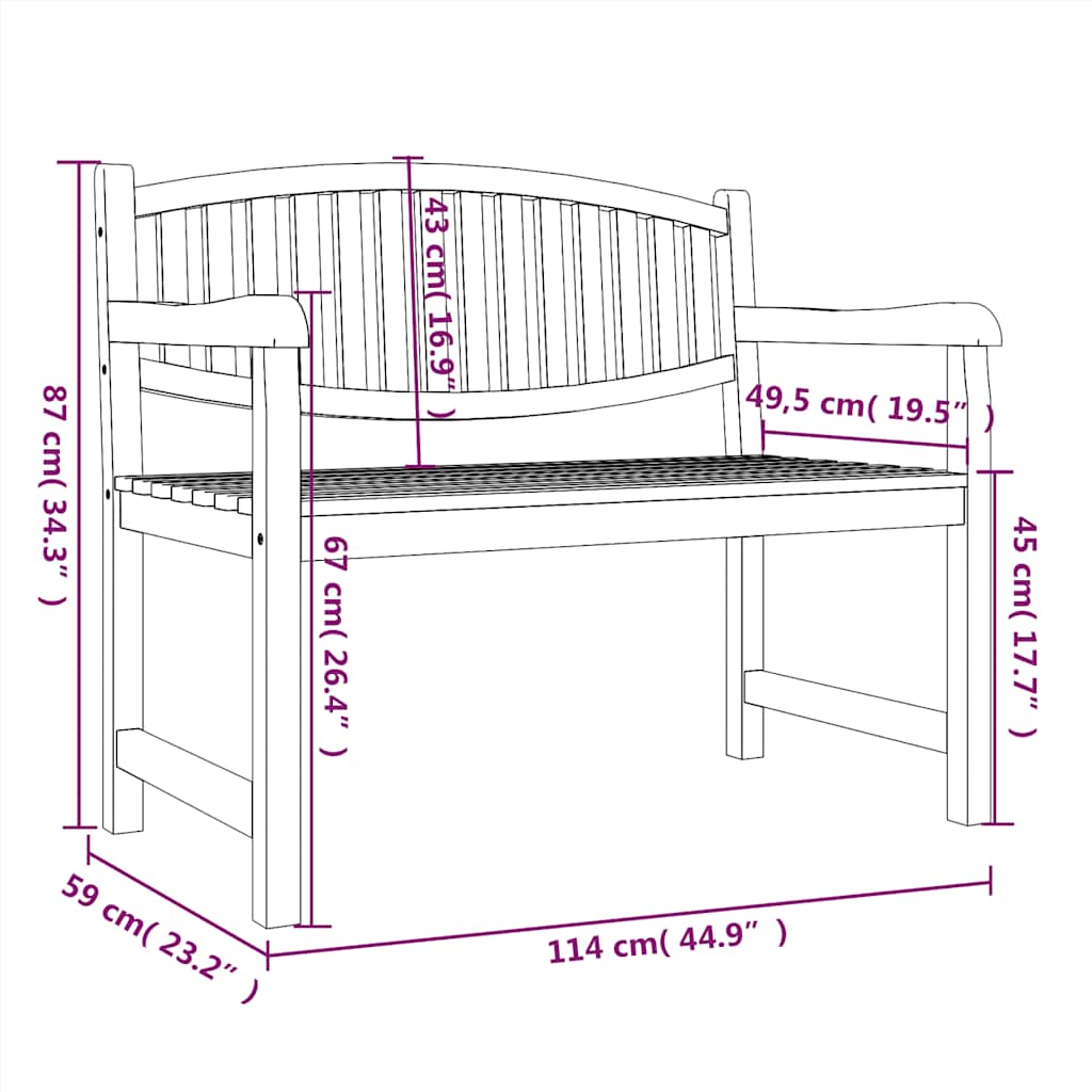 vidaXL Παγκάκι Κήπου 114 x 59 x 87 εκ. από Μασίφ Ξύλο Teak