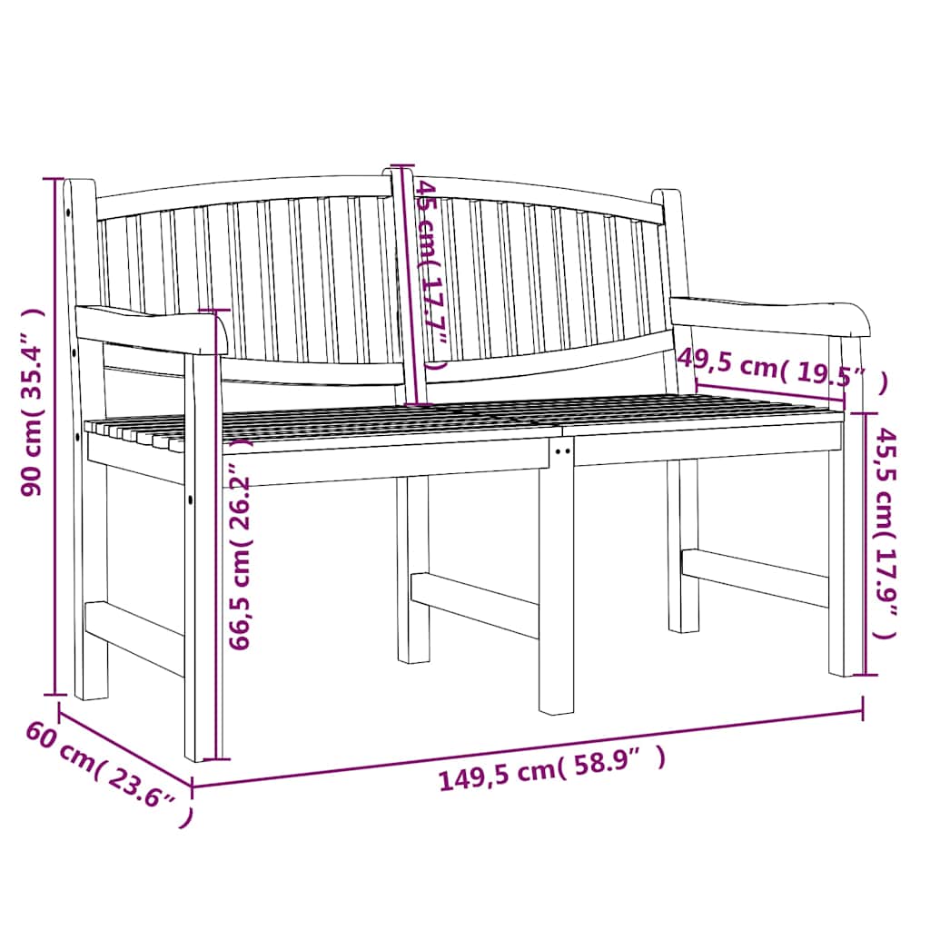 vidaXL Παγκάκι Κήπου 149,5 x 60 x 90 εκ. από Μασίφ Ξύλο Teak