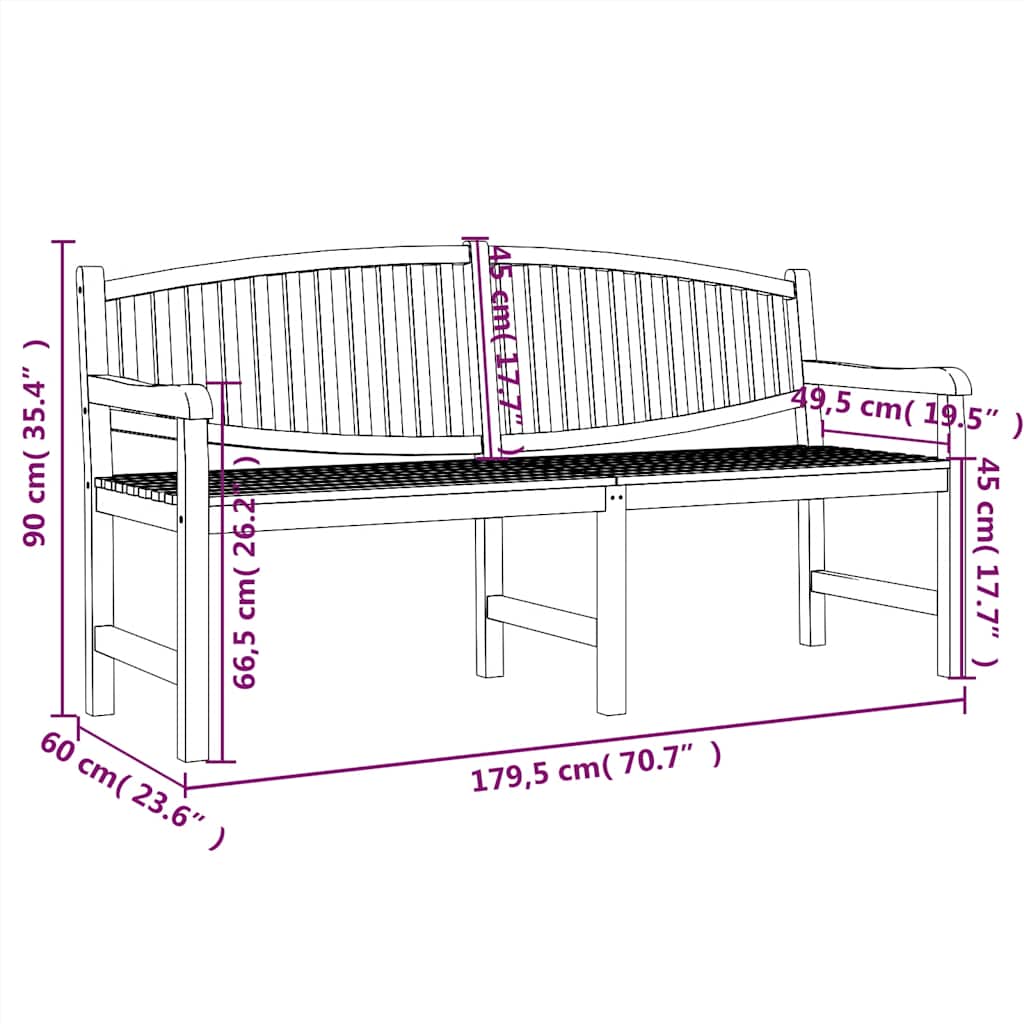 vidaXL Παγκάκι Κήπου 179,5 x 60 x 90 εκ. από Μασίφ Ξύλο Teak