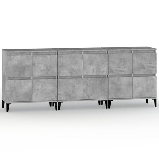 vidaXL Ντουλάπια 3 τεμ. Γκρι Σκυροδέματος 60x35x70 εκ. Επεξεργ. Ξύλο