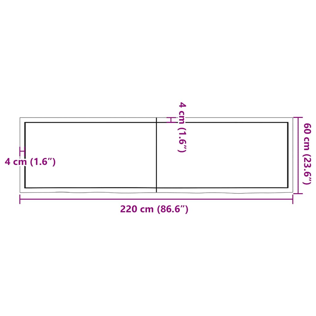 vidaXL Πάγκος Μπάνιου Σκούρο Καφέ 220x60x(2-4) εκ. Επεξεργ. Μασίφ Ξύλο