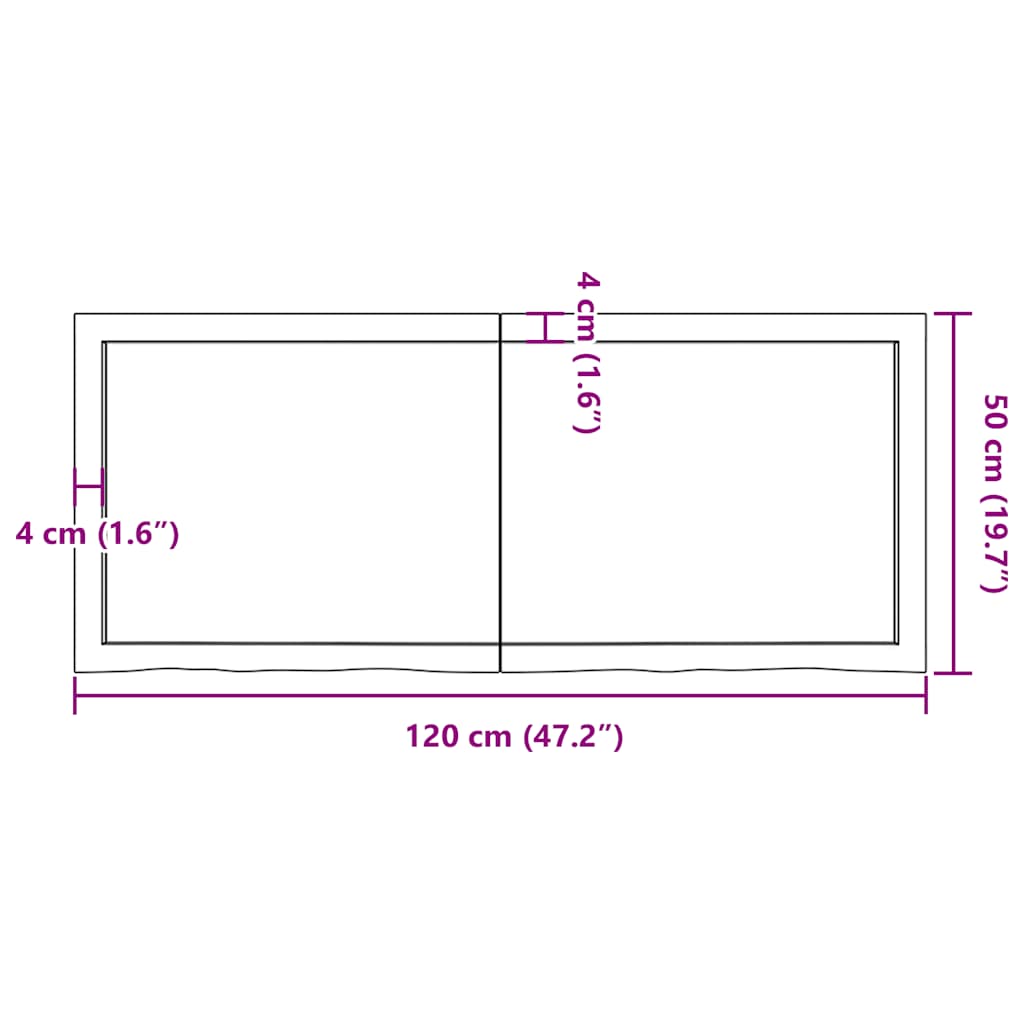 vidaXL Επιφάνεια Τραπεζιού Σκούρο Καφέ 120x50x(2-4)εκ Επεξ. Μασίφ Δρυς