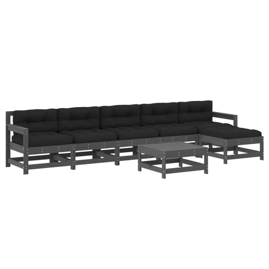 vidaXL Σαλόνι Κήπου Σετ 7 Τεμαχίων Γκρι από Μασίφ Ξύλο με Μαξιλάρια