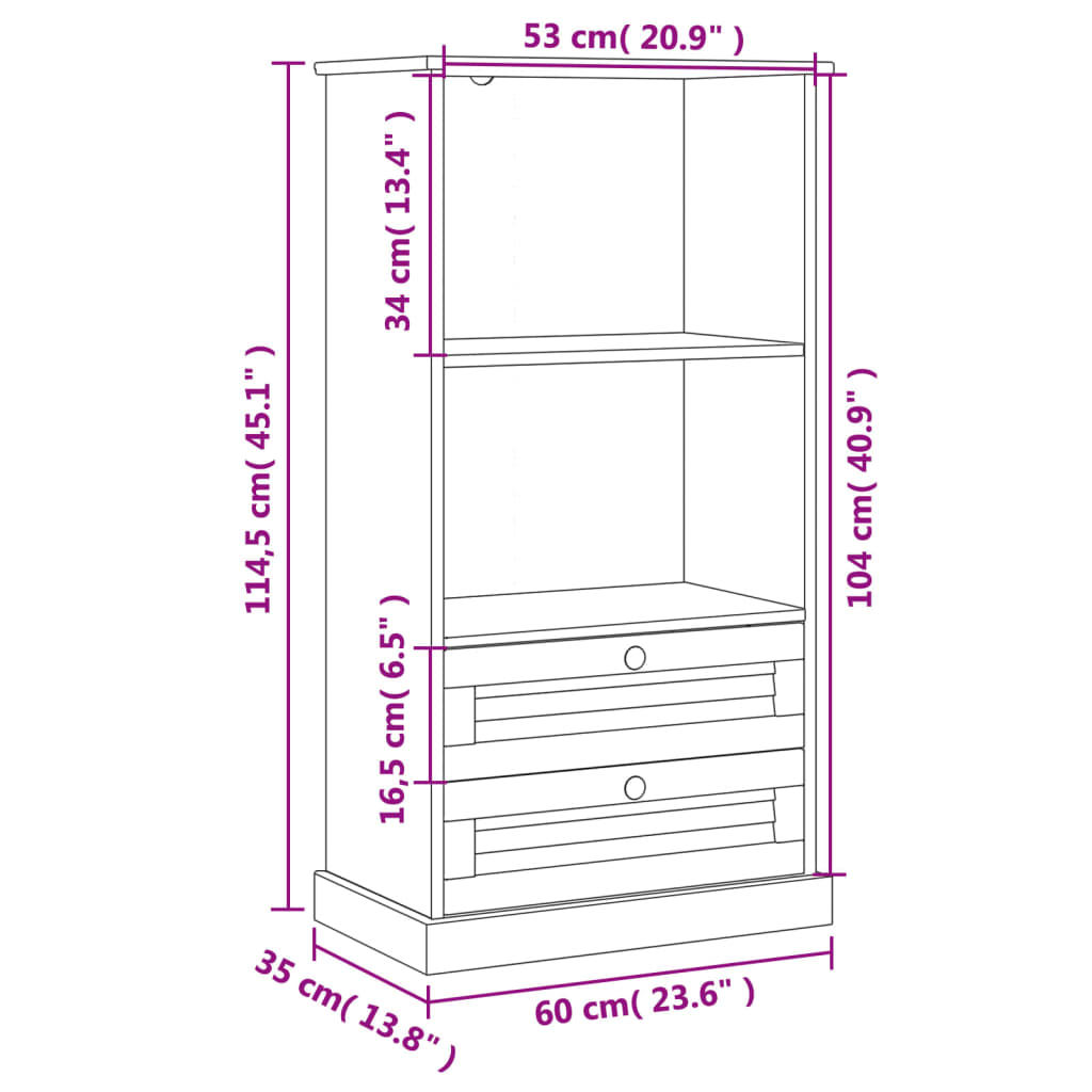 vidaXL Βιβλιοθήκη VIGO Γκρι 60 x 35 x 114,5 εκ. από Μασίφ Ξύλο Πεύκου