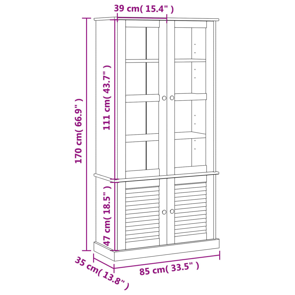 vidaXL Βιτρίνα VIGO 85 x 35 x 170 εκ. από Μασίφ Ξύλο Πεύκου