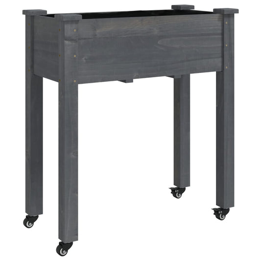 vidaXL Γλάστρα με Ρόδες & Επένδυση Γκρι 71x37x80 εκ Μασίφ Ξύλο Ελάτης