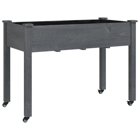 vidaXL Γλάστρα με Ρόδες & Επένδυση Γκρι 118x59x80 εκ Μασίφ Ξύλο Ελάτης