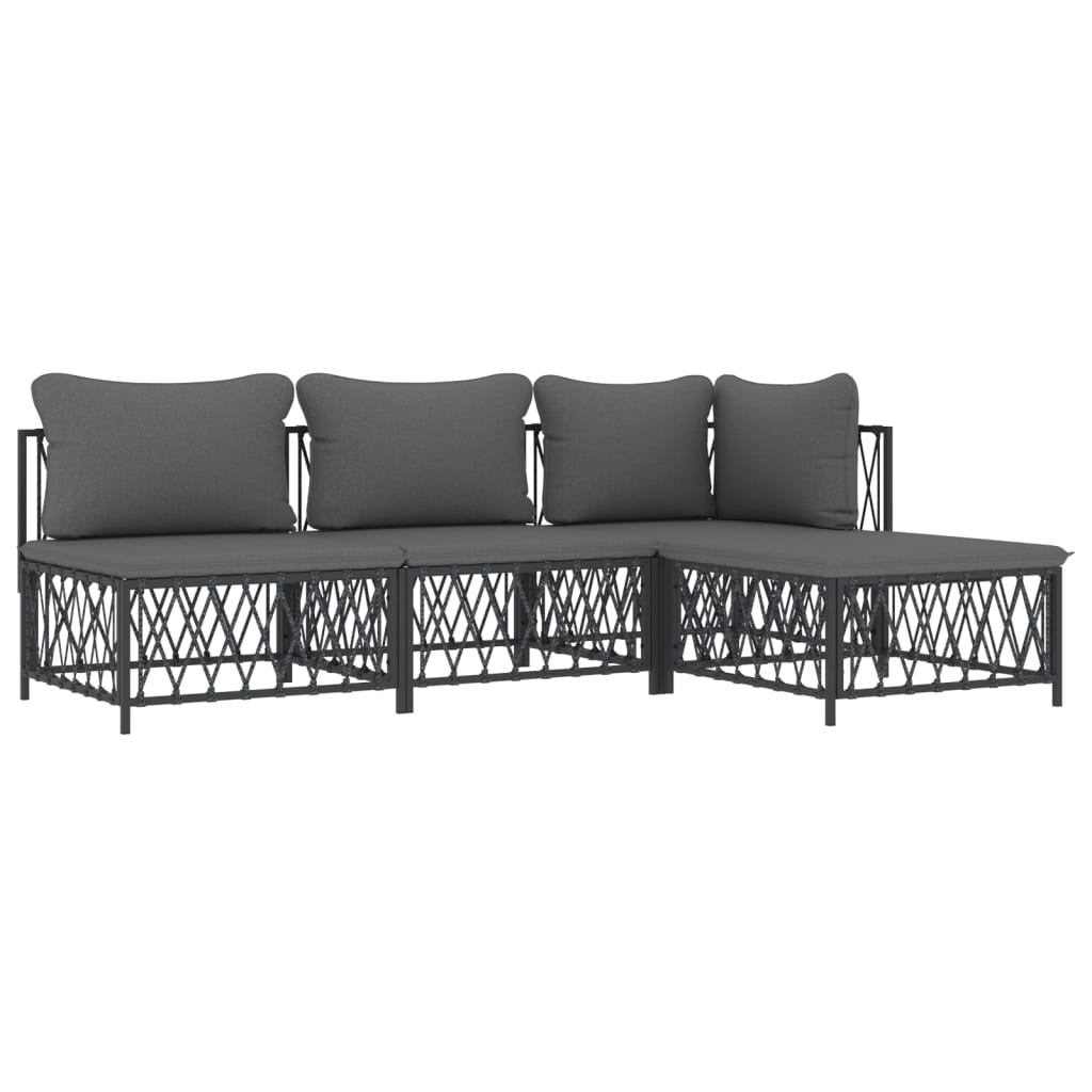 vidaXL Σαλόνι Κήπου Σετ 4 τεμ. Ανθρακί από Ατσάλι με Μαξιλάρια