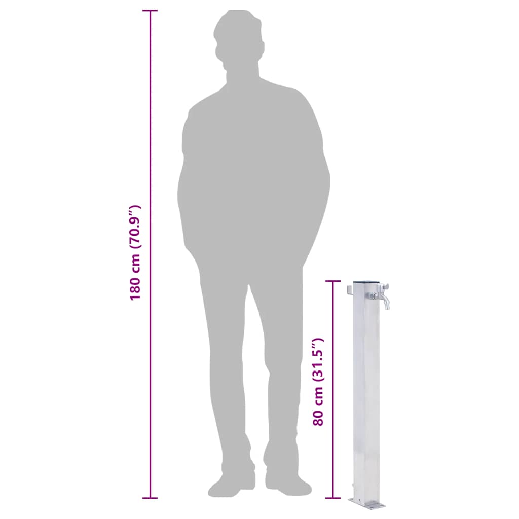 vidaXL Βρύση Δαπέδου Κήπου Τετράγωνη 80 εκ. από Ανοξείδωτο Ατσάλι