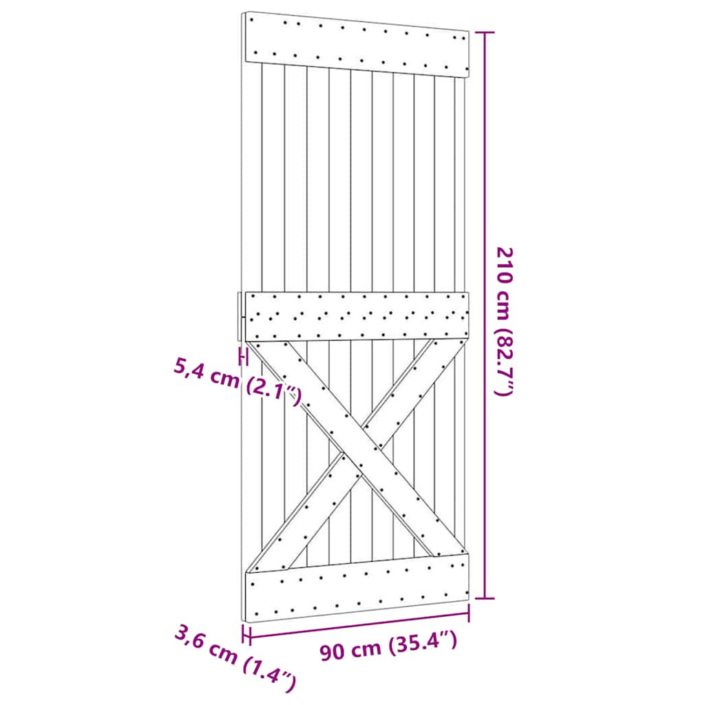 vidaXL Πόρτα NARVIK 90 x 210 εκ. από Μασίφ Ξύλο Πεύκου